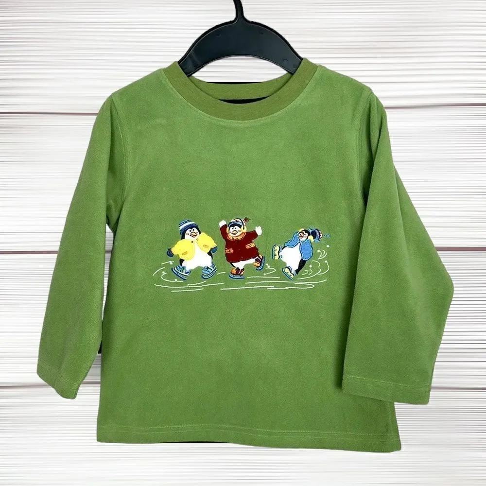 NWT New TALBOTS Kids Vintage Fleece Green Sweatshirt Skating Snowmans size 4